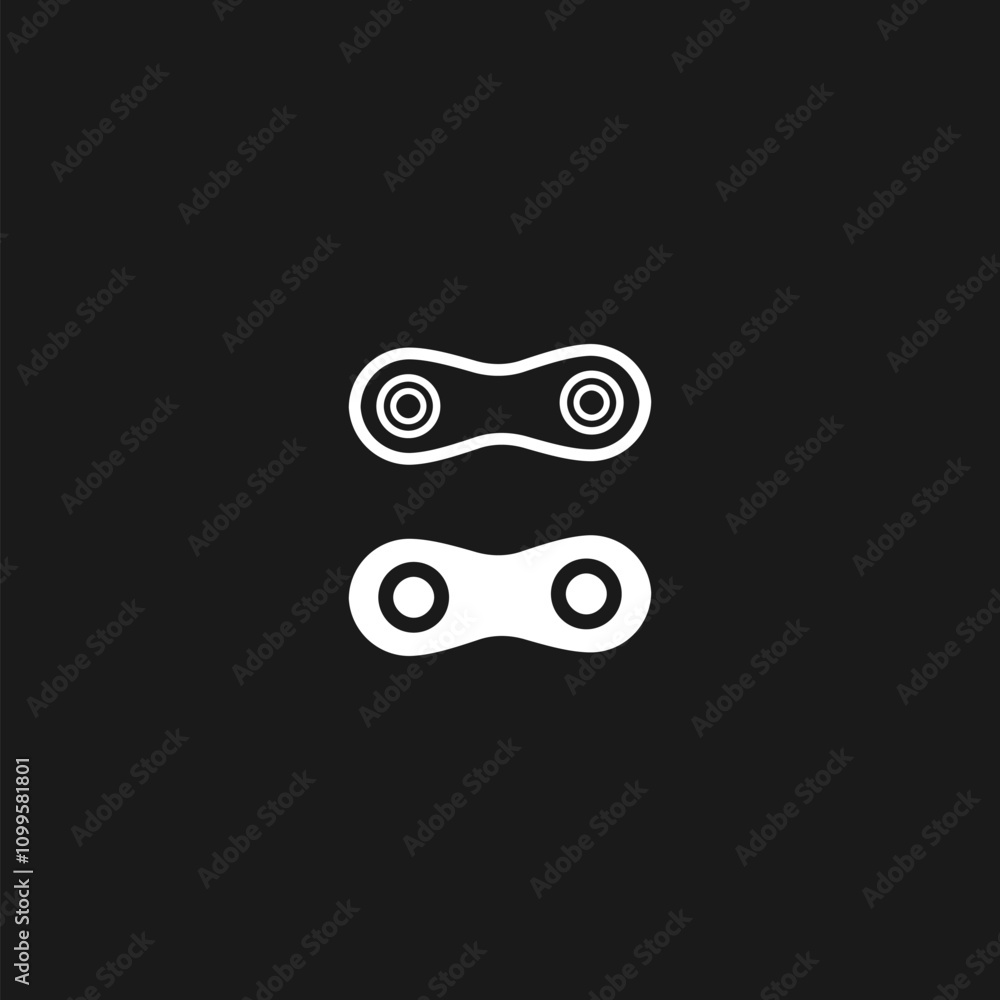 Fototapeta premium Bike chain link roller bicycle repair spare part motorcycle set icon isolated on black.