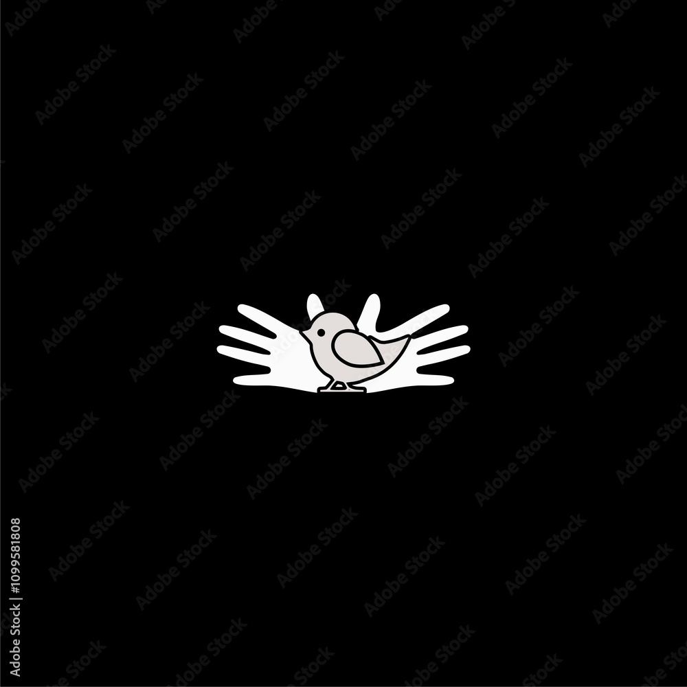 Obraz premium Bird on the palms icon isolated on black background.