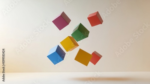 A delicate balance of abstractly shaped floating blocks in a spectrum of colors, Representing the equilibrium achieved through diversity, photography style Free Download A delicate balance of abstractly shaped floating blocks in a spectrum of colors, Representing the equilibrium achieved through diversity, photography style - GFXLoad