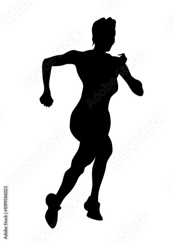 Young athletes run a marathon. Isolated silhouettes on white background