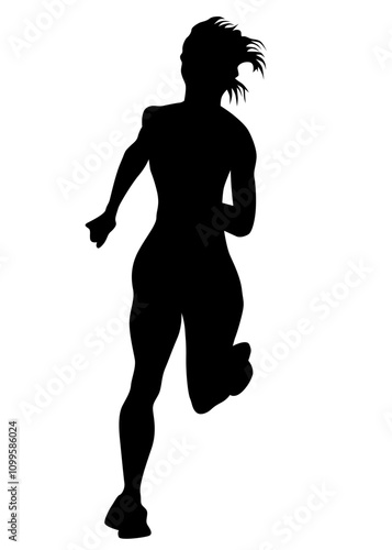 Young athletes run a marathon. Isolated silhouettes on white background