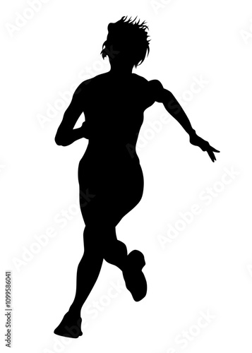 Young athletes run a marathon. Isolated silhouettes on white background