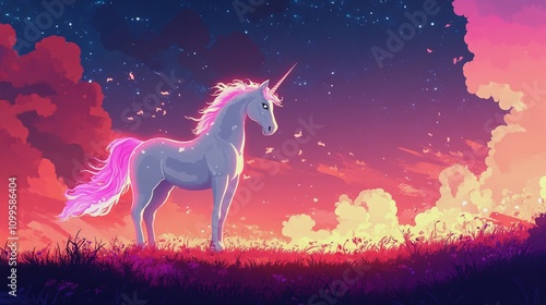 Majestic unicorn standing in fairytale landscape, Generative AI illustration photo