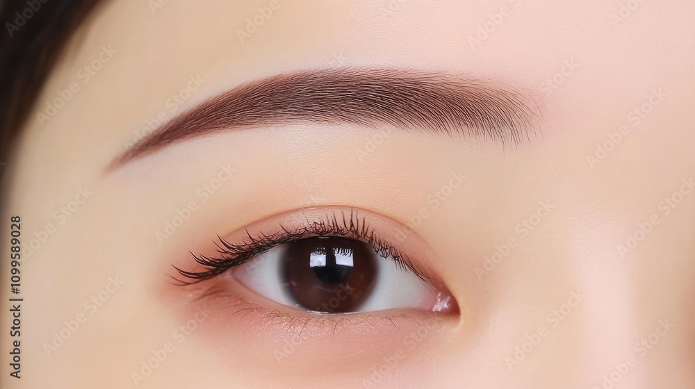 Fototapeta premium Close-Up of Beautiful Eyebrow and Eye with Natural Makeup Style