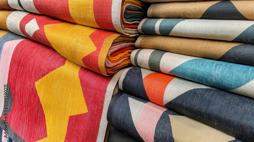 Colorful Folded Cotton Fabrics in Market Display
