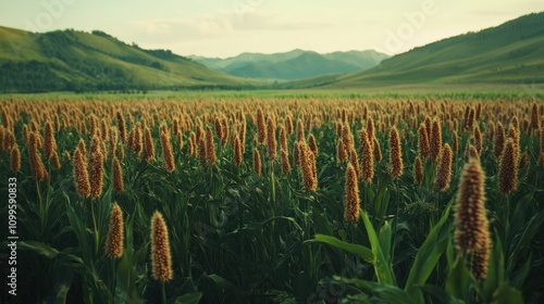 Milo Field Landscape: Growing Sorghum Cereal in Green Farmland