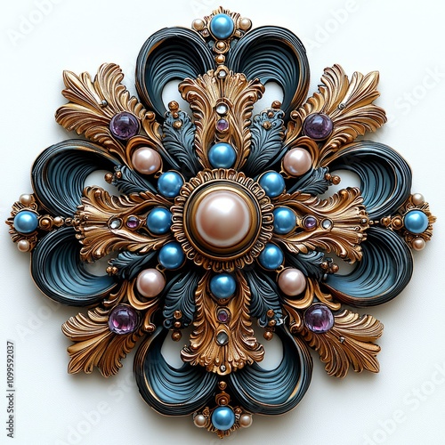 Ornate Gold And Blue Jewel Encrusted Decorative Piece photo