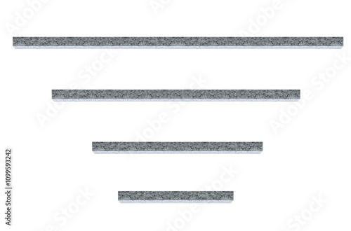 Short and long white marble bottom beams. On isolated transparent background. photo