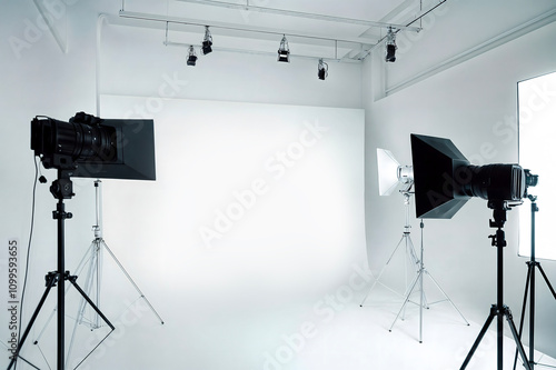 Photo studio with light equipment and cyclo photo