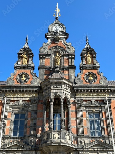 Details of the Rådhuset or the Town Hall building in Malmo, Skåne County, Sweden, August 2023