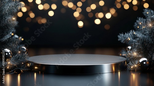 Elegant Christmas Display with Silver Platform and Lights