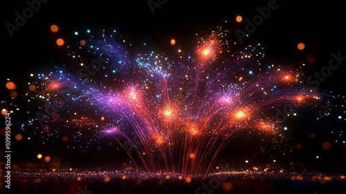 Vibrant fireworks exploding in colorful bursts against a dark night sky, celebrating an event with brilliant colors and sparkling trails photo