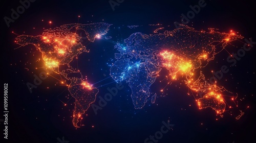 dynamic digital world map emphasize America continent for AI powered global network connectivity big data transfer cyber technology network information exchange and telecommunication photo