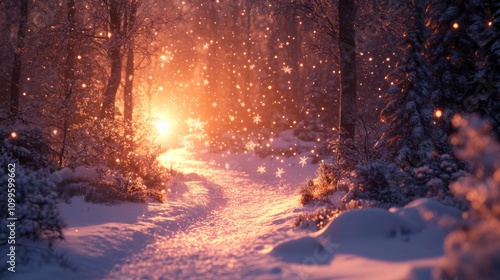 Magical Winter Path Through A Snow Covered Forest