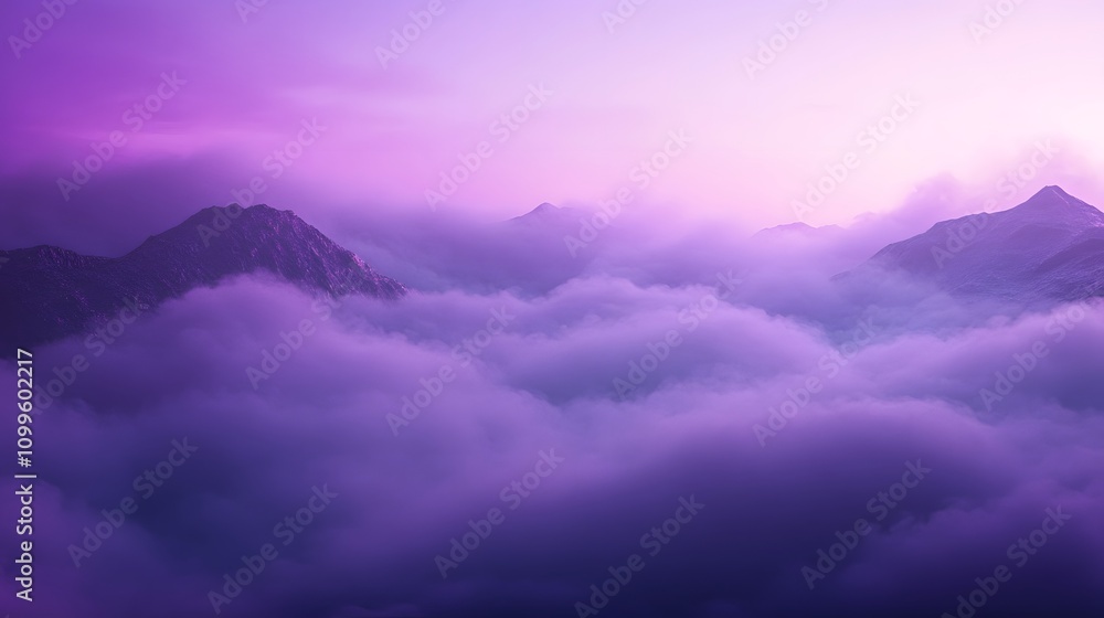 Fototapeta premium Purple Mountains Enveloped In Soft Morning Mist
