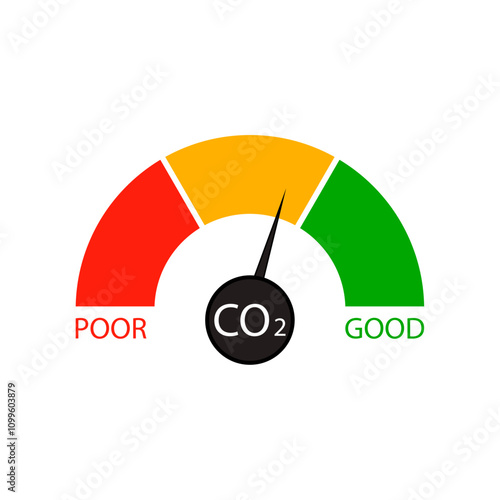 Carbon dioxide indicator for measuring emissions. co2 environment pollution, climate air quality, monitor sensor device, vector illustration