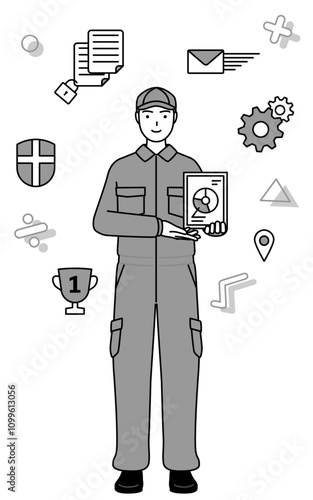 Image of DX, A mechanic in coveralls using digital technology to improve his business