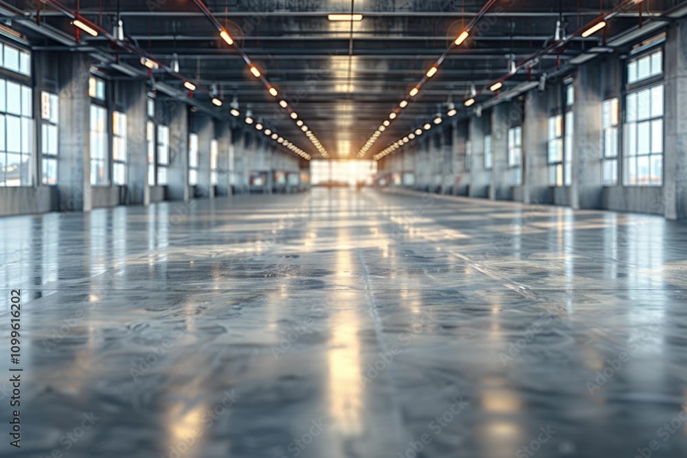 Naklejka premium Empty exhibition hall with business background gray tones sunlight.