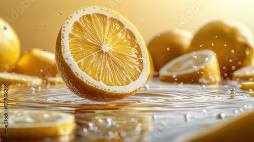 Lemon that is falling into the water photo