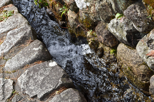 中山道の宿場町のひとつ、馬籠宿の道沿いの水路 photo