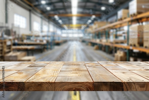 Wallpaper Mural Wooden table with warehouse background for product advertising. Torontodigital.ca