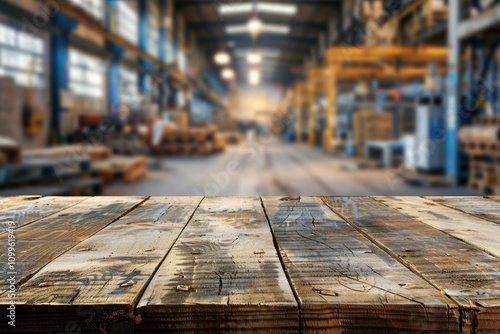 Wallpaper Mural Wooden table with warehouse background for product advertising. Torontodigital.ca