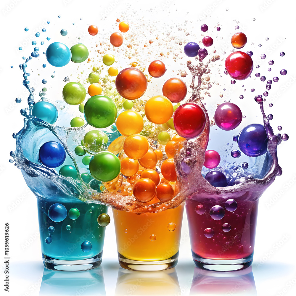 Colored juice like bubbles rising from pool of liquid create vibrant ...
