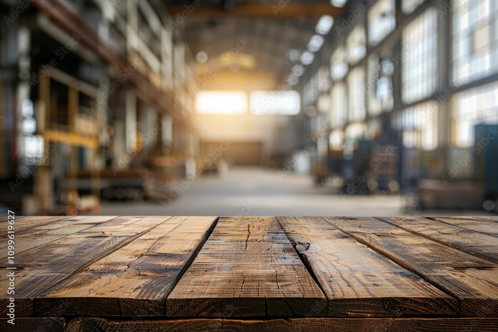 custom made wallpaper toronto digitalWooden table with warehouse background for product advertising.