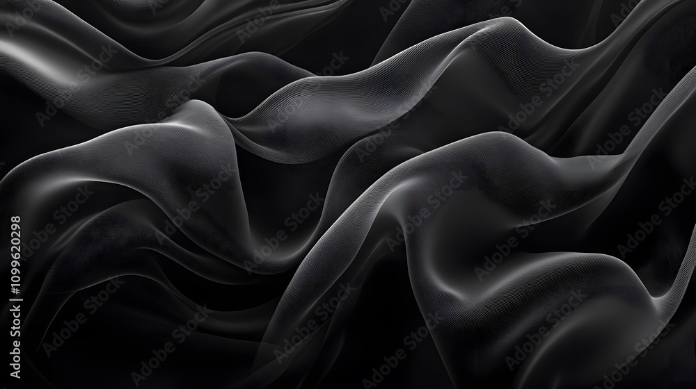 Fototapeta premium Abstract Black Fabric Waves Flowing Design