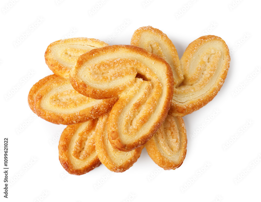 Fototapeta premium Tasty french palmier cookies isolated on white, top view