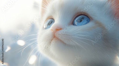 Adorable White Kitten With Striking Blue Eyes