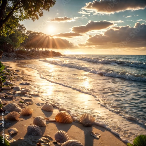 A Tranquil Beach with golden sands and water gently stroking the shores