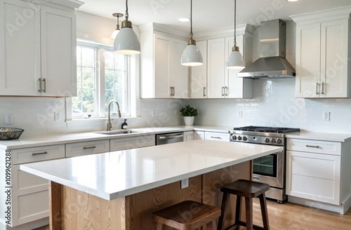 Bright kitchen makeover with quartz countertop and stainless appliances