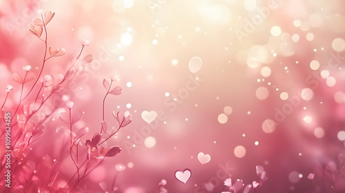 A dreamy pink gradient background with soft bokeh lights and heart-shaped outlines, with plenty of empty space in the center for product showcasing.