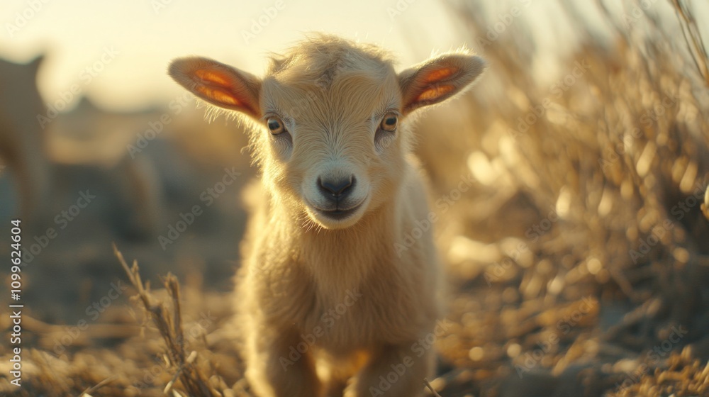 Obraz premium Adorable Baby Goat In Golden Sunlight