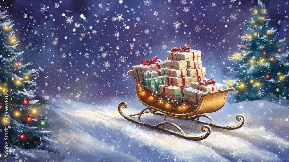 Fototapeta premium santa claus' gifts on a sledge