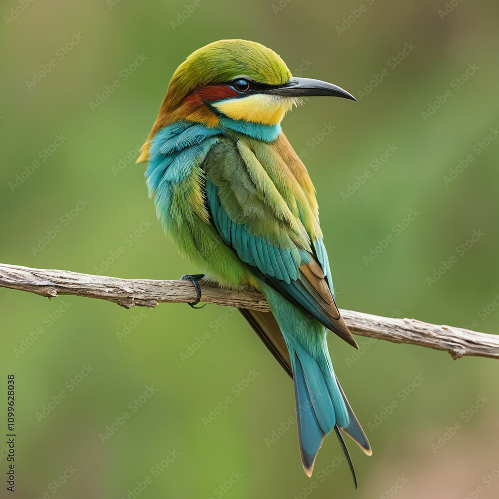 Obraz premium The bee-eater, with vivid green, yellow, and blue feathers,