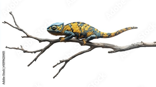 Vibrant Chameleon on a Branch: A Stunning Close-up of Nature's Artistry photo