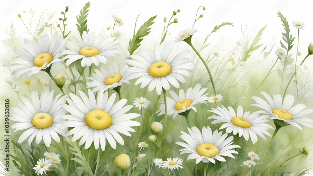 Fototapeta premium Floral design of wild flowers. Exquisite watercolor in pastel tones