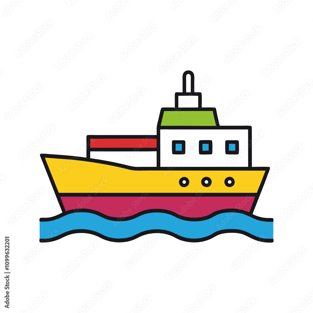 Obraz premium Illustration of a colorful ship on the sea