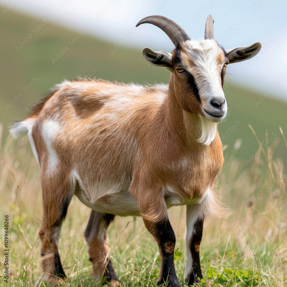 Obraz premium goat Big goat on pasture. Cute goat. Summer time. Country life. On the farm goat goat