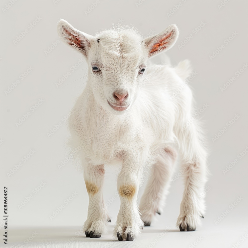 Obraz premium Ten day old white milk goat isolated on white background.