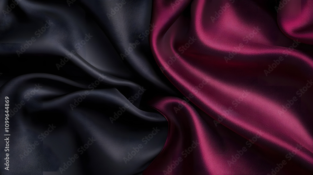 Obraz premium Black dark gray purple burgundy red background. Silk satin fabric. Luxury elegant beauty premium rich. Shiny glitter shimmer silky. Drapery fold crease. Christmas birthday Valentine romance festival.