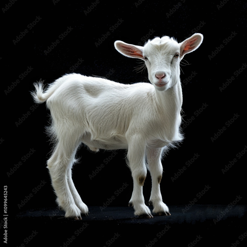 Fototapeta premium White goat isolated on black background.