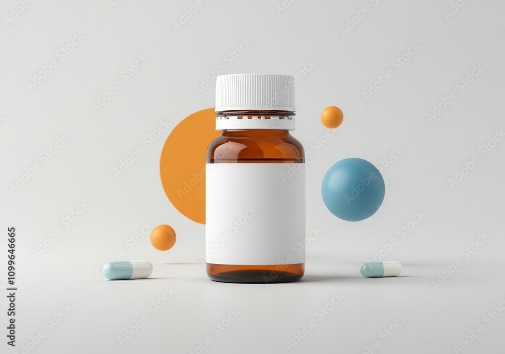Brown medicine bottle with capsules on abstract background Brown medicine bottle with capsules on abstract background