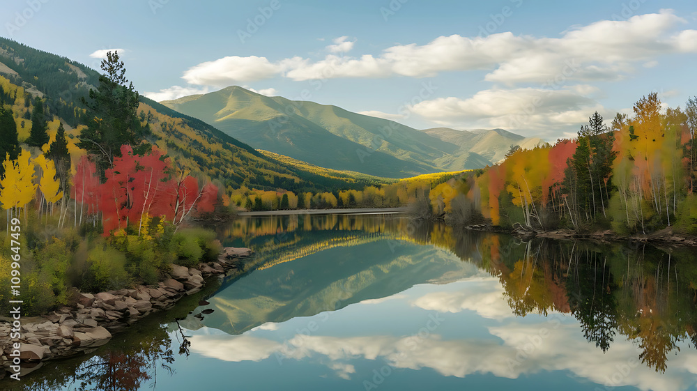Fototapeta premium Winter morning sunrise bells with golden sunlight lake in the morning landscape of the Rocky Mountains at sunrise