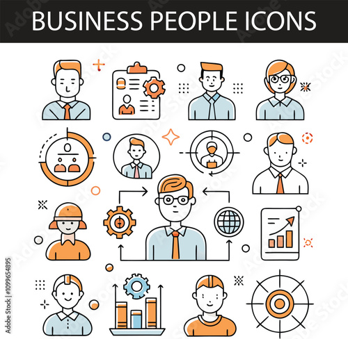 Business People Editable Icons set. Vector illustration in modern thin-line style of business-related icons: leadership, teamwork, business male and female avatars, career, and more