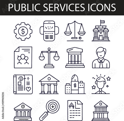 Set of public services icons. Vector Illustration