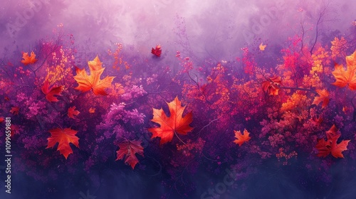 Wallpaper Mural Autumn Leaves Falling Through Purple Mist Torontodigital.ca