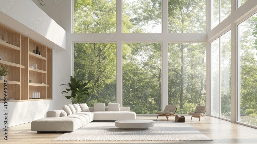 Fototapeta premium Modern Minimalist Living Room with Large Windows